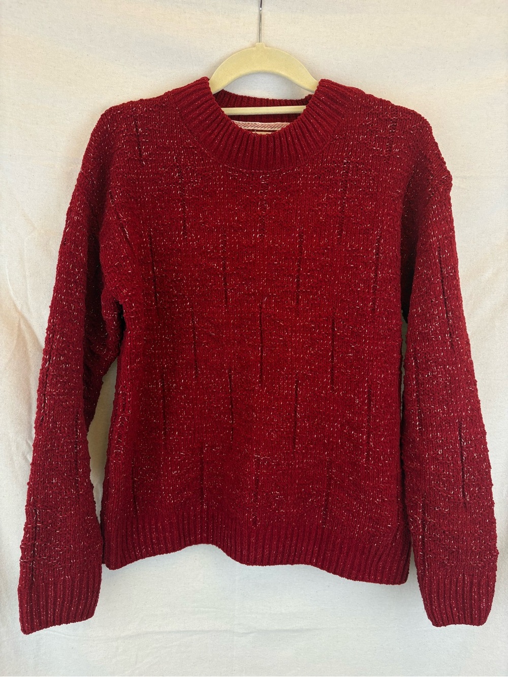 Original Weatherproof Vintage Women’s Red Textured Crewneck Sweater Love Cozy M